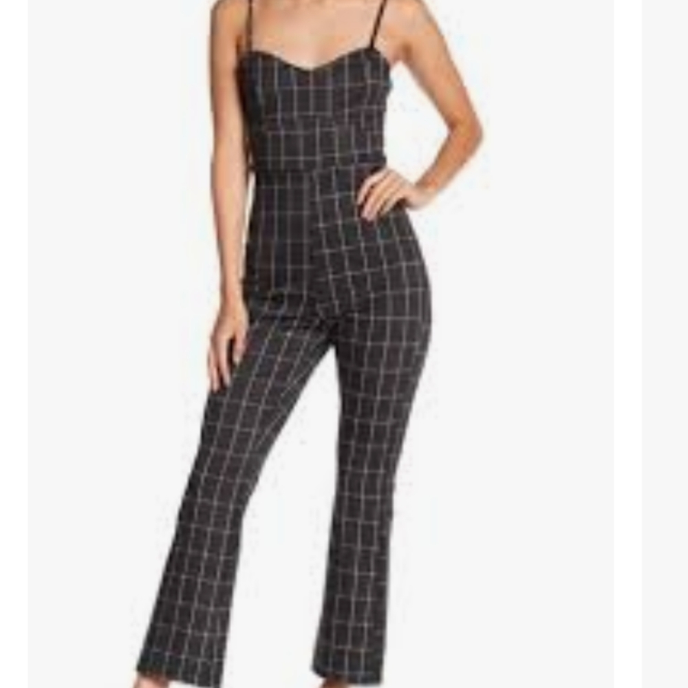 New Plaid Jumpsuit Gray White Sleeveless Gray Pants Spaghetti Strap Sexy Dressy